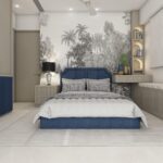 3D bedroom interior design with tropical wall mural – SB Square Projects, Pune