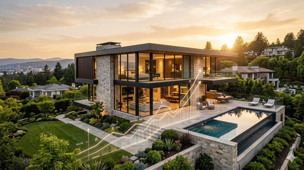Modern residential architecture showcasing how good architecture increases property value through smart design, sustainability, and premium aesthetics