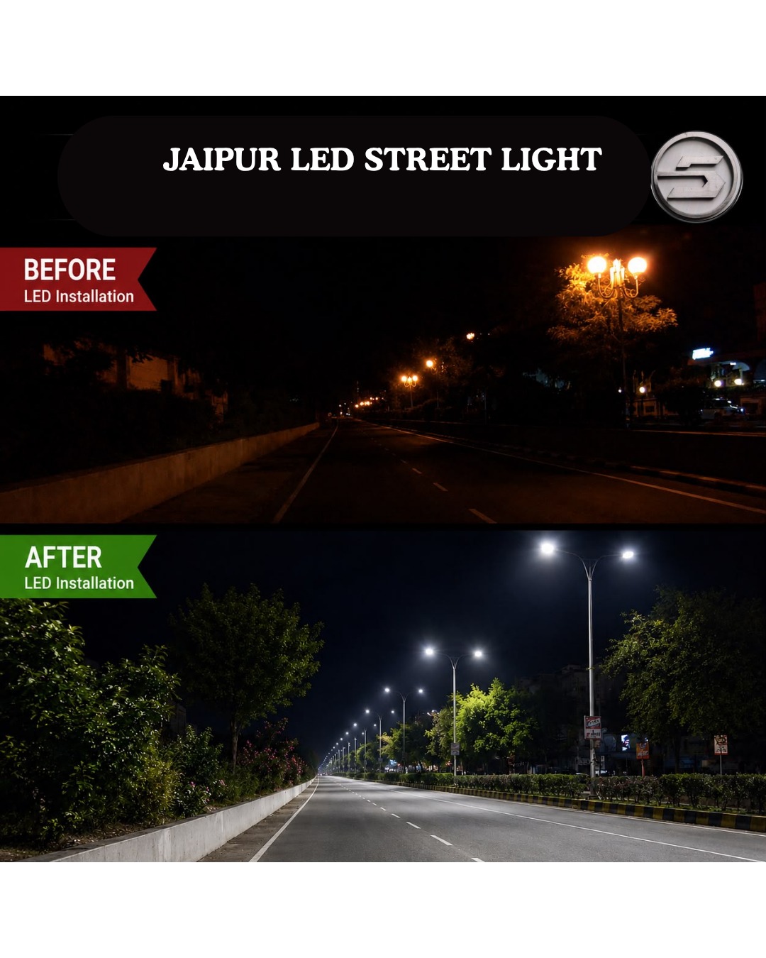 Energy-efficient LED street lighting installed in Jaipur by SB Square Projects LLP